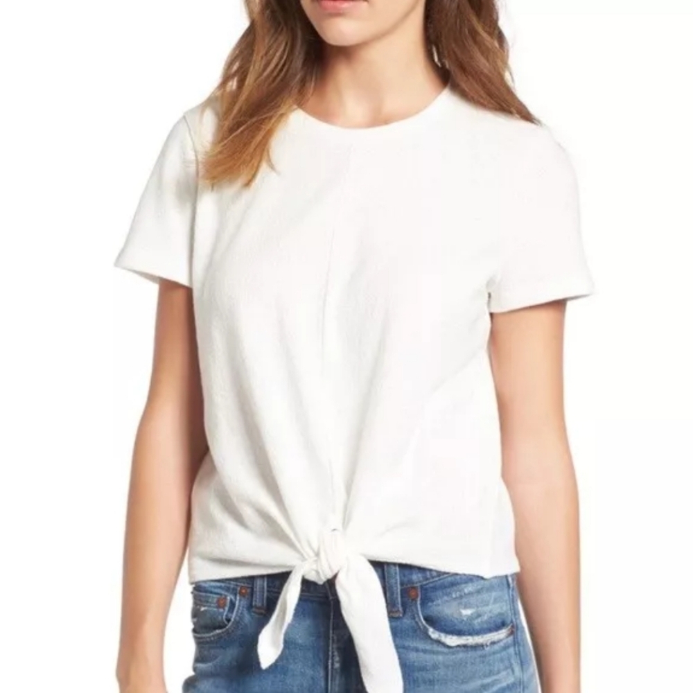 Madewell Texture & Thread Modern Tie Front Top Women's M White Short Sleeves Top